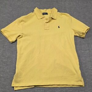 Polo Ralph Lauren Mens Yellow Short Sleeve Pique Polo Shirt Navy Pony Logo
